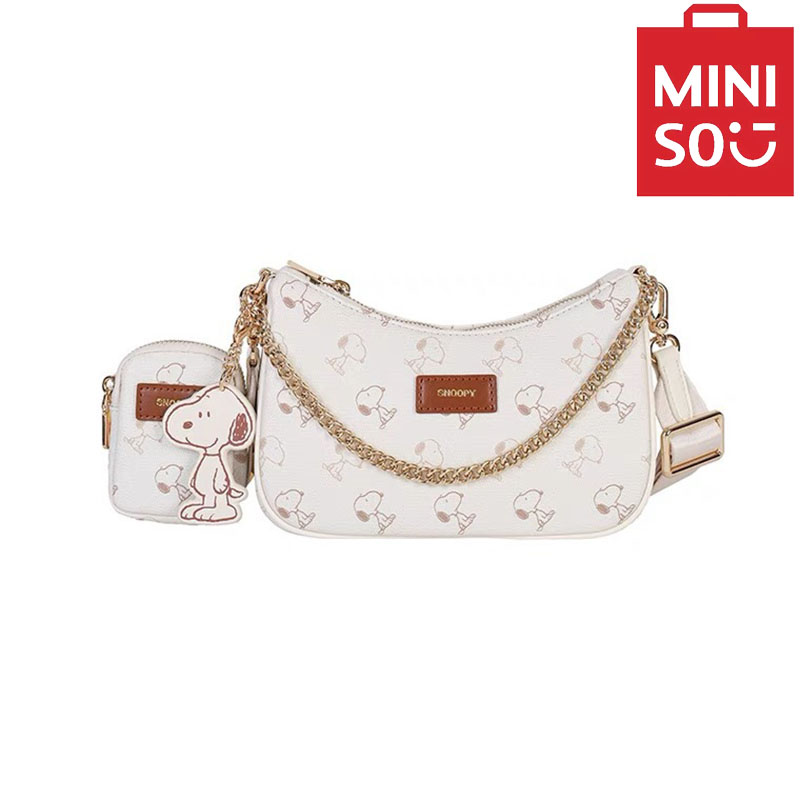 MINISO Damen-Umhängetasche der Marke Snoopy Co, hochwertige 3-in-1-Umhängetasche mit verstellbarem, breitem Schultergurt, Unterarmtasche, neue Umhängetasche