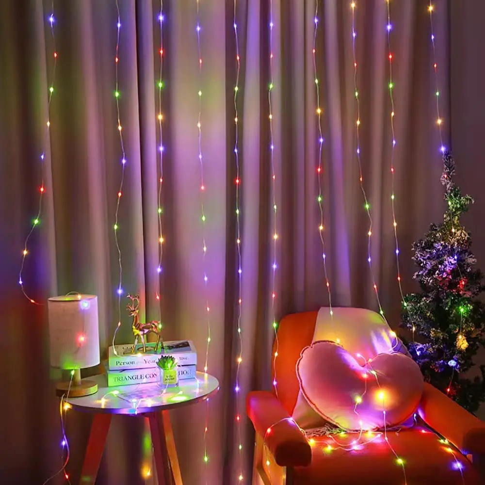 ผ้าม่านไฟ LED String ตกแต่งคริสต์มาส 3 M รีโมทคอนโทรลวันหยุดงานแต่งงาน Fairy Garland สําหรับห้องนอนกลางแจ้ง