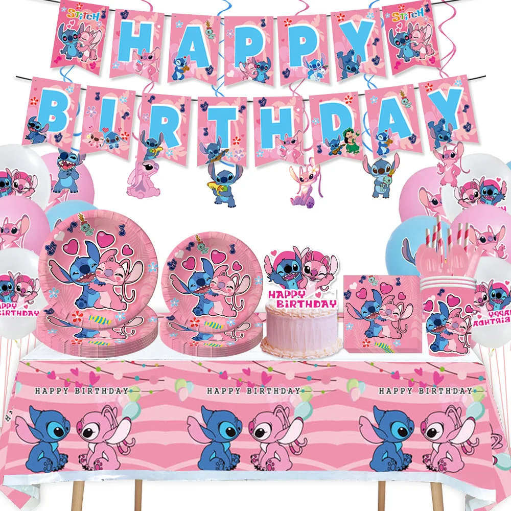 Disney Lilo et Stitch décoration de fête d'anniversaire fille garçon vaisselle jetable nappe sac de bonbons assiette papier tasse fournitures Kit