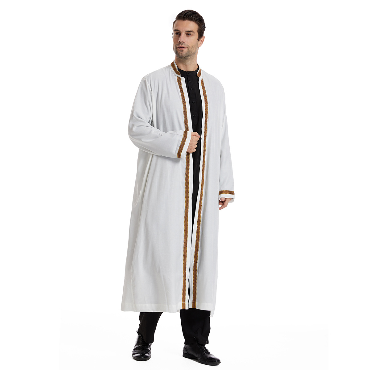 Middle East Men Long Robe Traditional Stand Collar Cardigan Dishdasha Kaftan Eid Muslim Islamic Abayas Ramadan Morocco Dubai