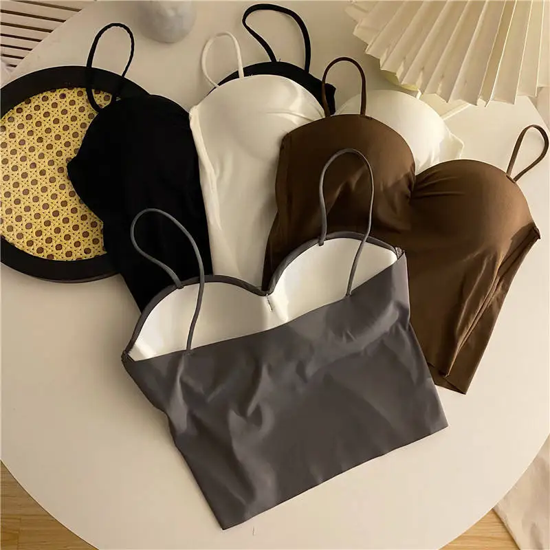 Camiseta sin mangas para Yoga y gimnasio para mujer, Top Popular de punto liso y sin costuras, chaleco con espalda en U y tirantes con almohadilla fija para el pecho, 1 ud.