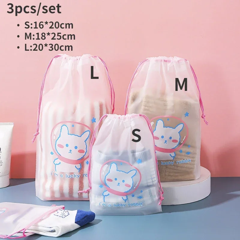 3 ชิ้น/เซ็ตการ์ตูนพิมพ์ Drawstring ว่ายน้ํากระเป๋ากีฬาเสื้อผ้าชุดชั้นในรองเท้าเครื่องสําอางค์กันน้ํา