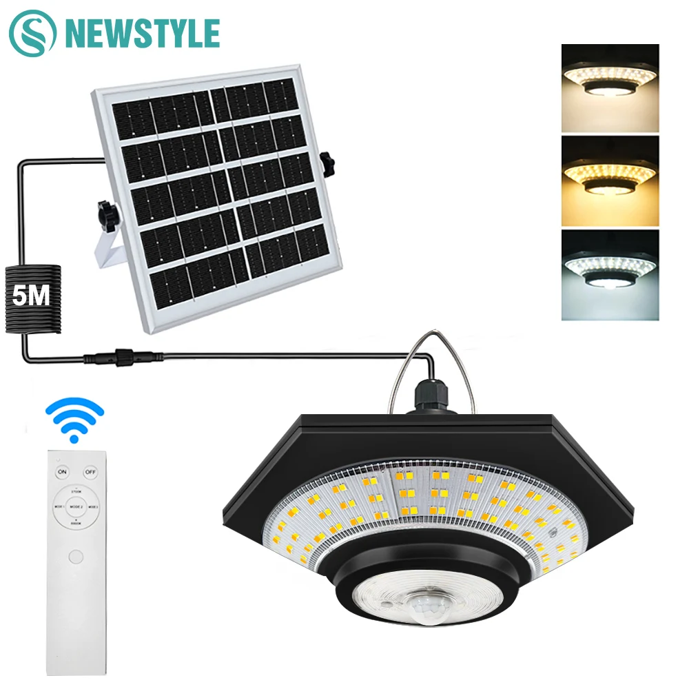 Luces solares colgantes para exteriores, luz de cobertizo Solar con Sensor de movimiento, 288 led, lámpara de Granero regulable para interiores, impermeable, Gazebo, patio, garaje