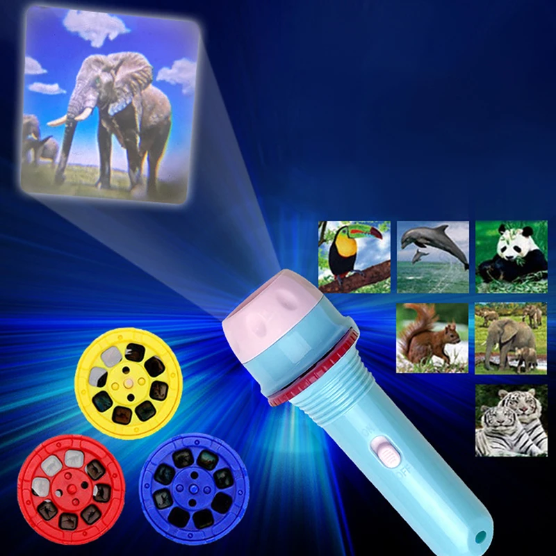 Kids Slide Projector Animal Fruit Dinosaur Pattern Cartoon Projection Flashlight Toy Baby Sleeping Glowing Night Light Up Toys
