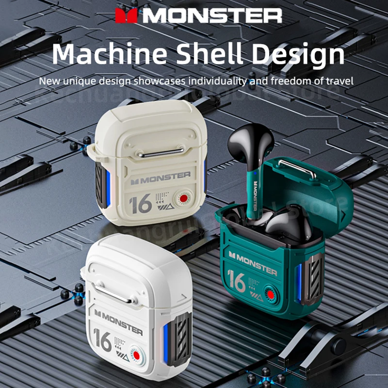 Monster XKT16 Bluetooth 5.3 이어폰 기계적 디자인 무선 헤드폰 게이머 헤드셋 TWS 소음 감소 스포츠 이어 버드 New