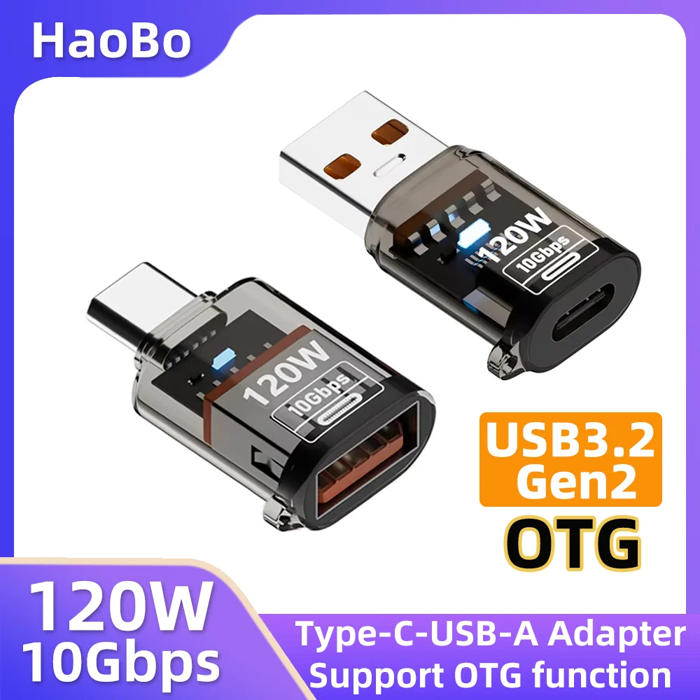 Adattatore USB 3.2 a tipo C a ricarica rapida da 120 W OTG Trasferimento audio dati ad alta velocità da 10 GB per PC Tablet Convertitore USB C Xiaomi Huawei