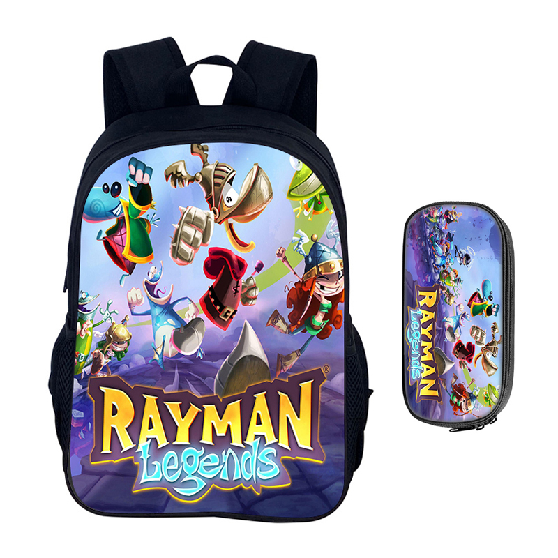 男の子と女の子のためのレイマンレジェンドバックパック、2個セット、キャンプバックパック、ペンシルケース、ペンシルバッグ、ボックス