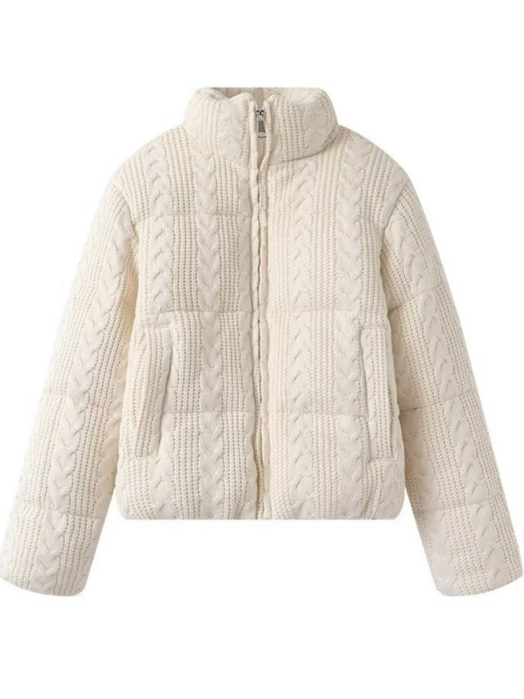 Dames Luxe Winter Brede taille Beige Wijnrood Gewatteerde jassen Dames Elegant Hoge kwaliteit Gebreid Dikker Warme jassen Parka's