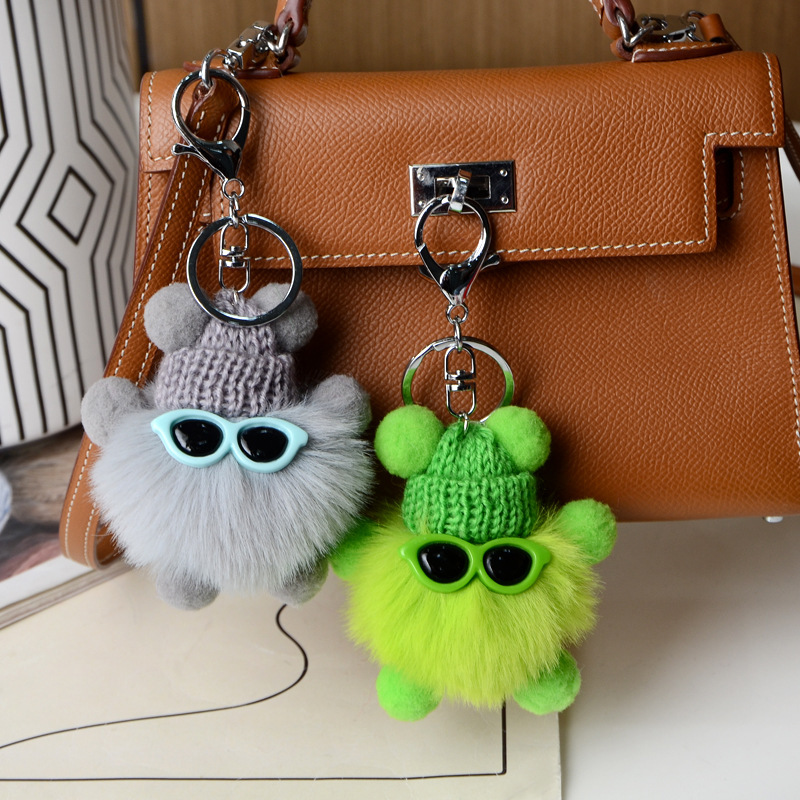 Mini Rex Rabbit Fluffy Key Chains Pom Pon Trinket Hanging Decoration Plush Animal Doll Bag Pendant Auto Keyring Lovely Presents