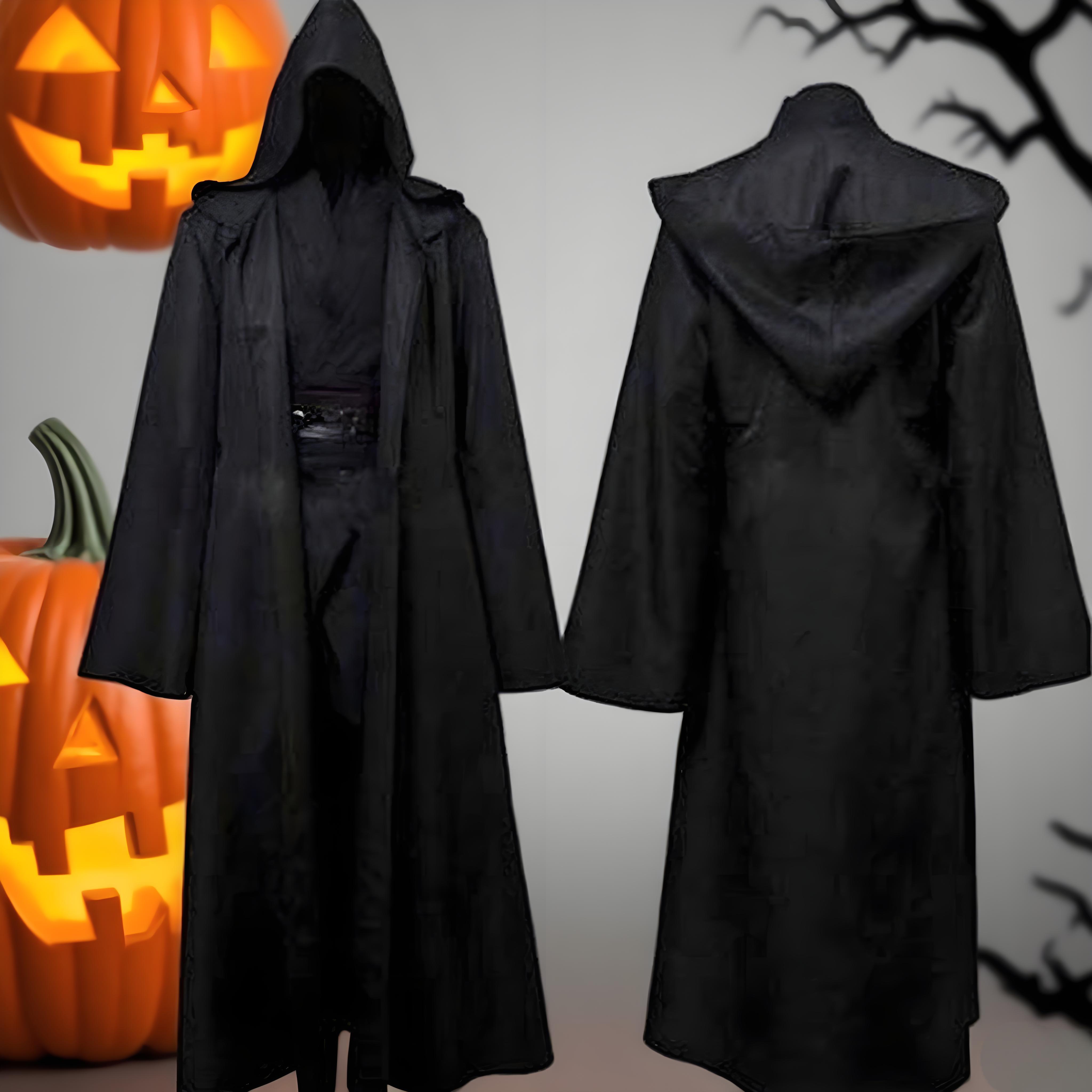 Capa de mascarada suave Unisex con capucha bata negra capa larga de bruja accesorio de vestuario Cosplay suministros de actuación de fiesta decoración de vacaciones