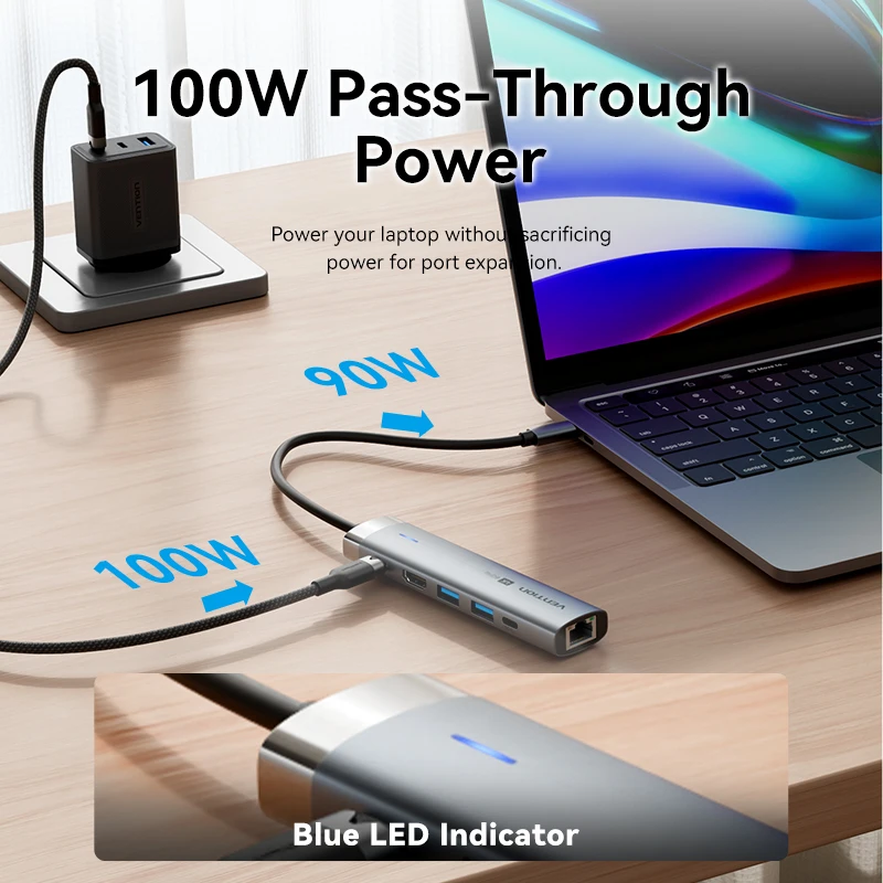 Vention USB C HUB Type C to HDMI 4K60Hz RJ45 PD 100 Вт Адаптер для Macbook iPad Pro Air M2 M1 Sumsang Аксессуары для ПК USB 3.0 HUB