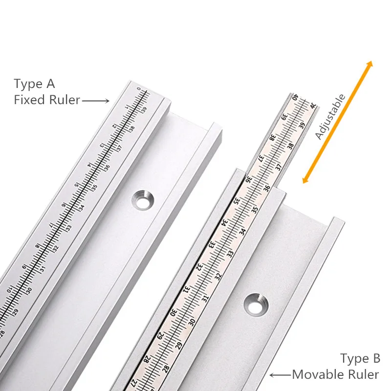 300-500mm T Track  Limiter Aluminum Alloy with  Movable Scale 45 Chute Slot  Alloy Woodworking Saw Table Miter Workbench Tool