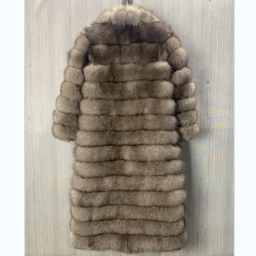 Abnehmbarer Pelzmantel aus echtem Fuchs, langer Pelzmantel, großes Revers, abnehmbare Ärmel, 3 in 1, warm im Winter