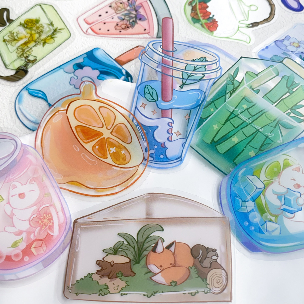 10/30/50pcs 귀여운 만화 재미 있은 투명 유리 컵 미적 스티커 DIY 노트북 전화 가방 장식 스티커 어린이 장난감
