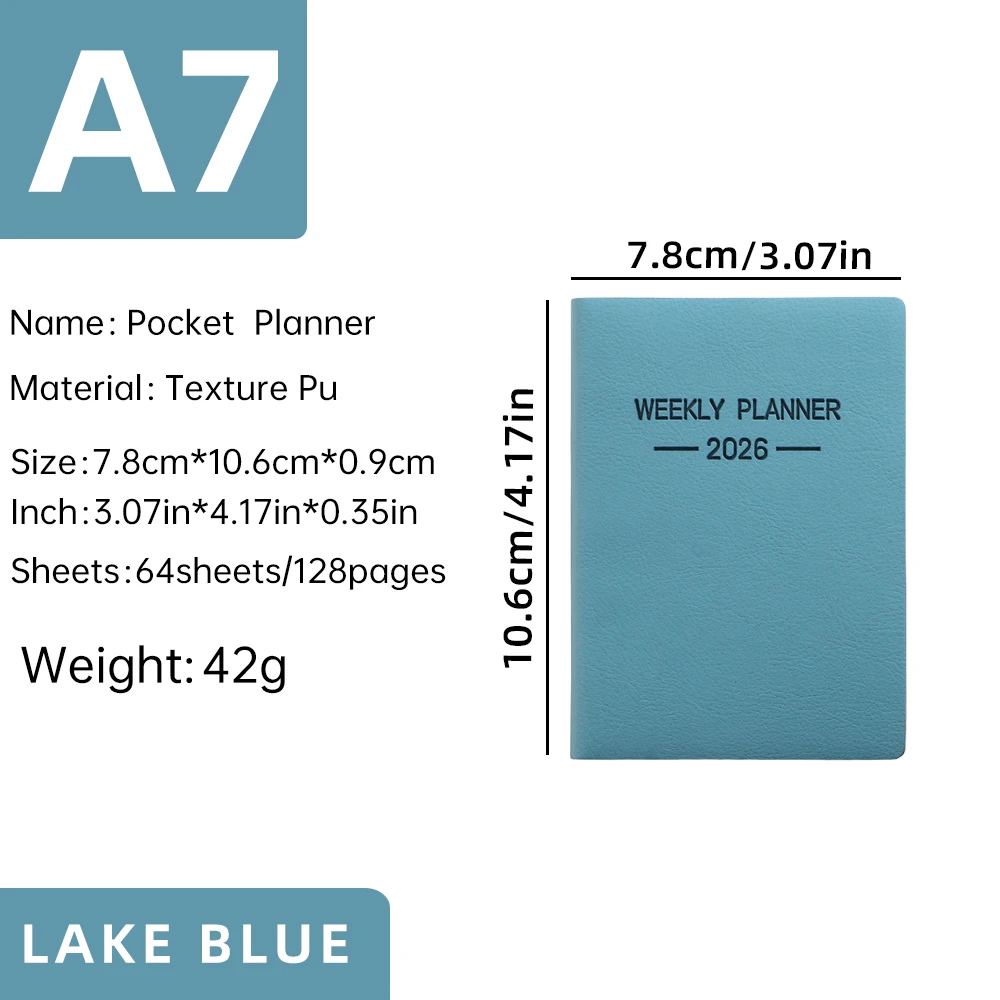 1pc A7 specification 2026 daily plan book, Morandi color PU cover schedule book, 64 sheets 128 page thin weekly calendar book