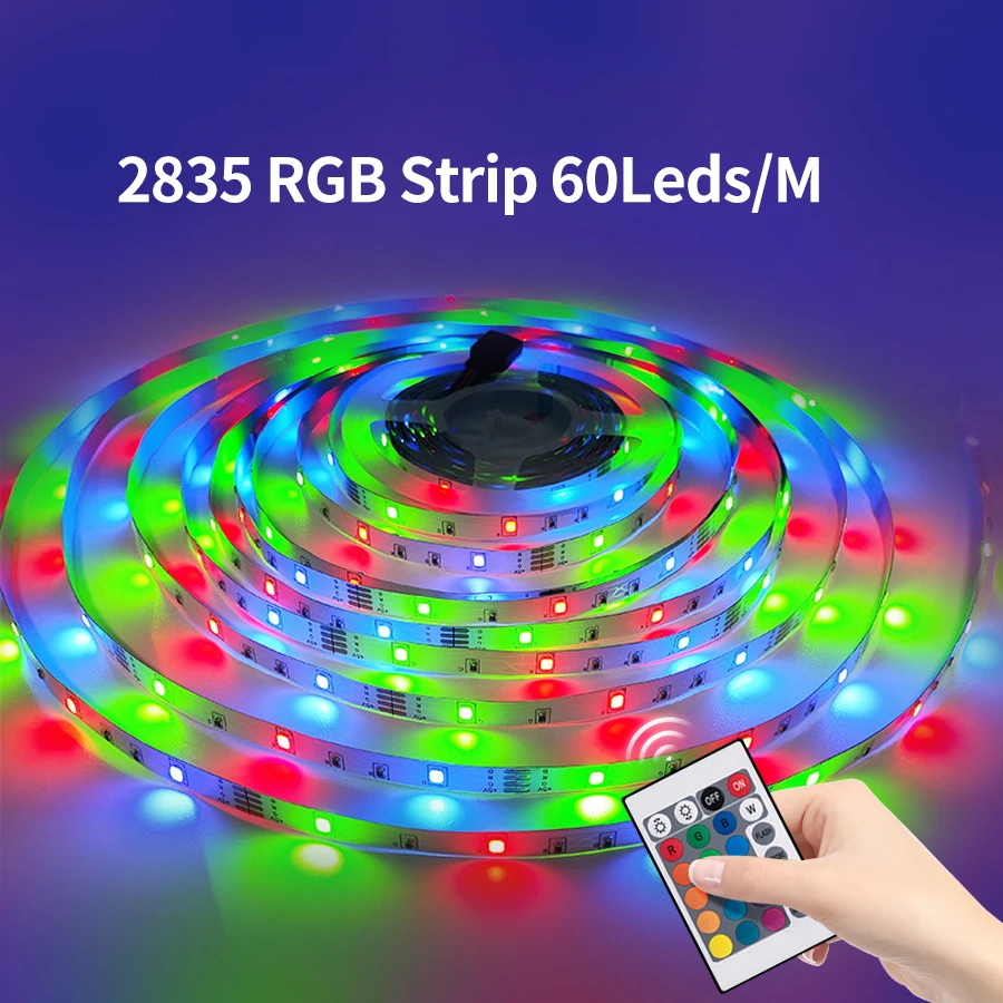 Taśma LED RGB 2835, 60 diod LED/m, DC 5V USB, taśma RGB z pilotem IR, podświetlenie PC TV, dekoracja do domu, pokoju gracza, 2M/3M