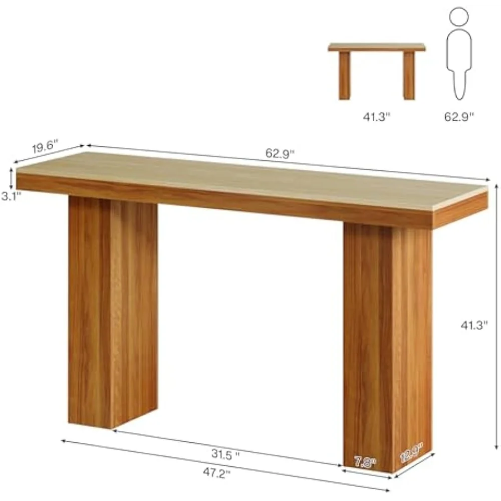 Long Bar Table, 62.9-Inch Rectangular Counter Height Pub Table for Kitchen Dining Room