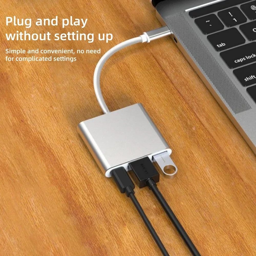 Hub USB-C 3 w 1 z HDMI 4K, adapter typu C, stacja dokująca, konwerter do laptopa/telefonu, urządzenie do łączenia