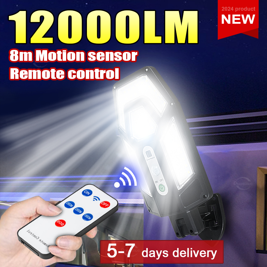12000lm lâmpada solar ao ar livre luz solar sensor de movimento 8m controle remoto foco solar parede luz rua à prova dwaterproof água lâmpada solar externa