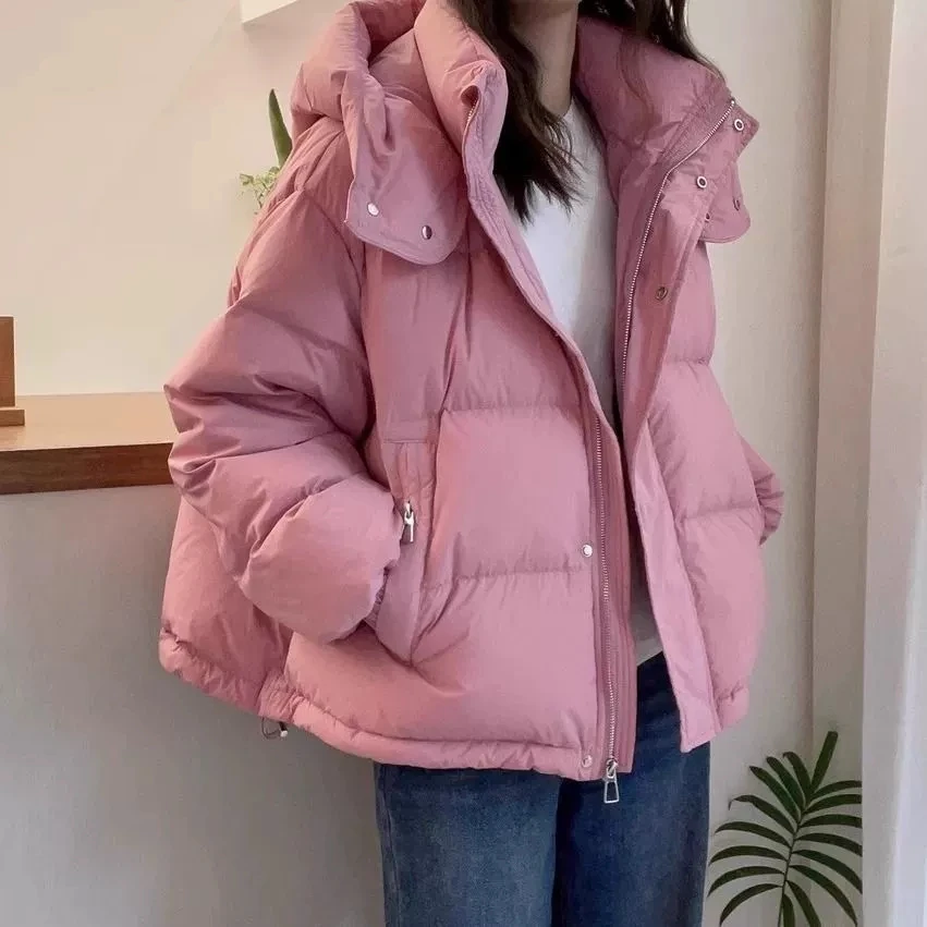 Frauen Herbst Winter Kurze Unten Jacke 2025, Neue Plus Größe Lose Baumwolle Gefütterte Jacke Frauen Mit Kapuze Warme Casual Jacke Frauen Parkas