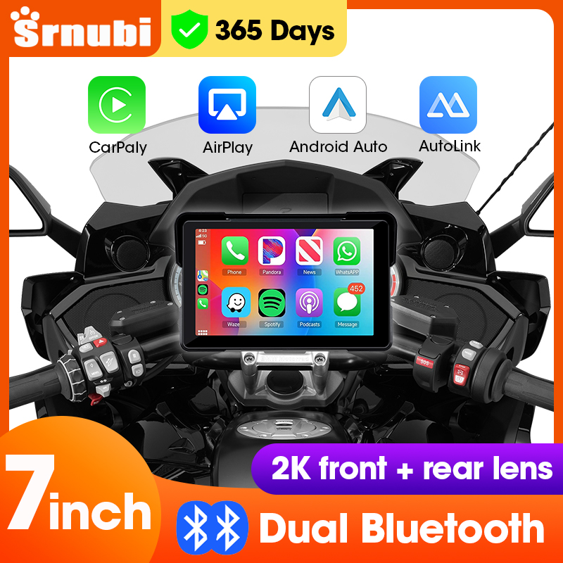 7 polegada motocicleta dvr navegação carplay 2k câmera ip67 à prova dip67 água host duplo bluetooth sem fio android auto para moto tela