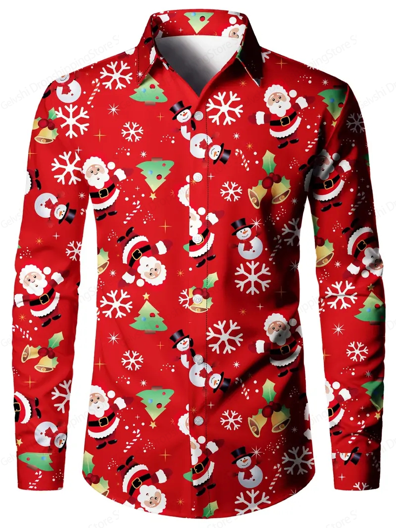 Langarm Weihnachten Hawaii Hemden Weihnachts baum Grafik Hemden Männer Mode Strand hemd Kuba Bluse Männer Kleidung Santa Claus