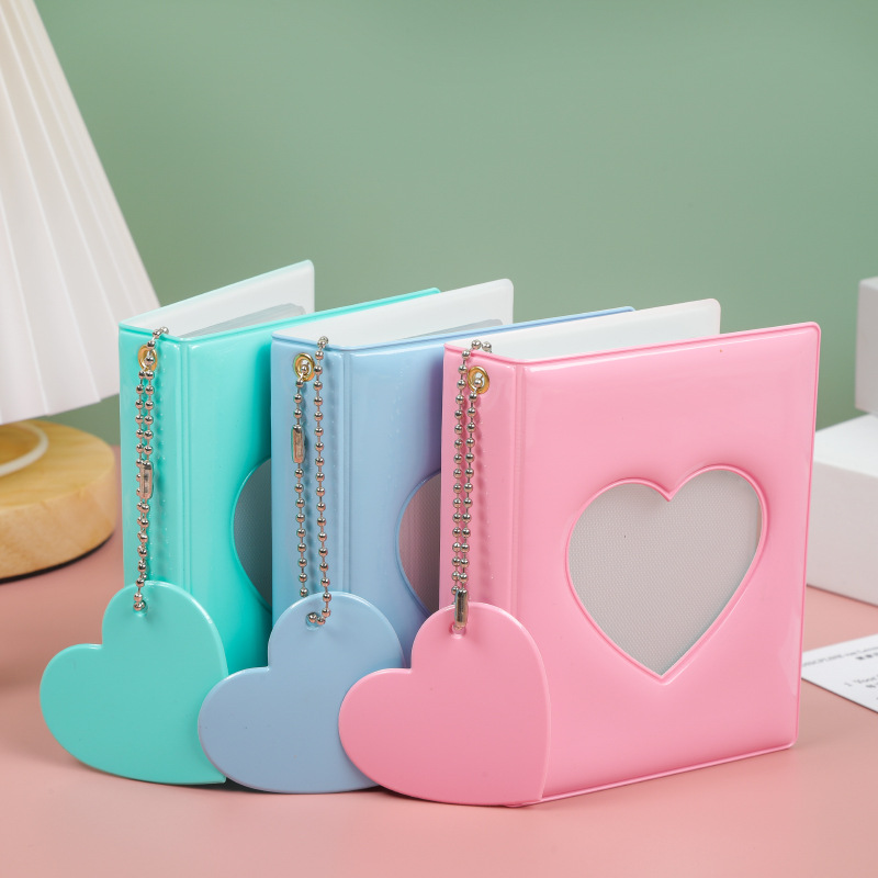 Soporte para sesión fotográfica de 3 pulgadas, álbum de fotos hueco de corazón y amor, carpeta de tarjetas de 32 bolsillos, estuche de almacenamiento de fotos Mini Idol, 1 unidad