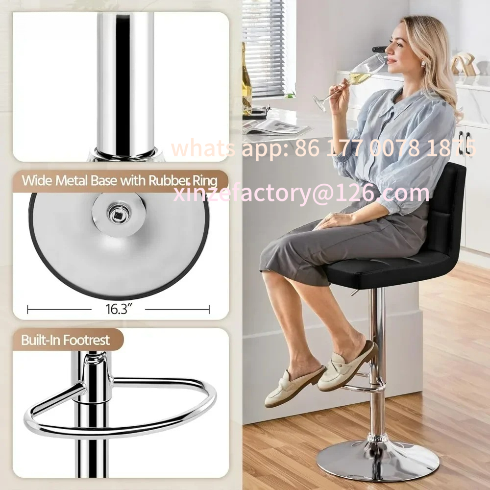 Bar Stools Set of 4, PU Leather Swivel Barstools, Height Adjustable Counter Chairs, Modern Stools with Back for Bar Kitchen