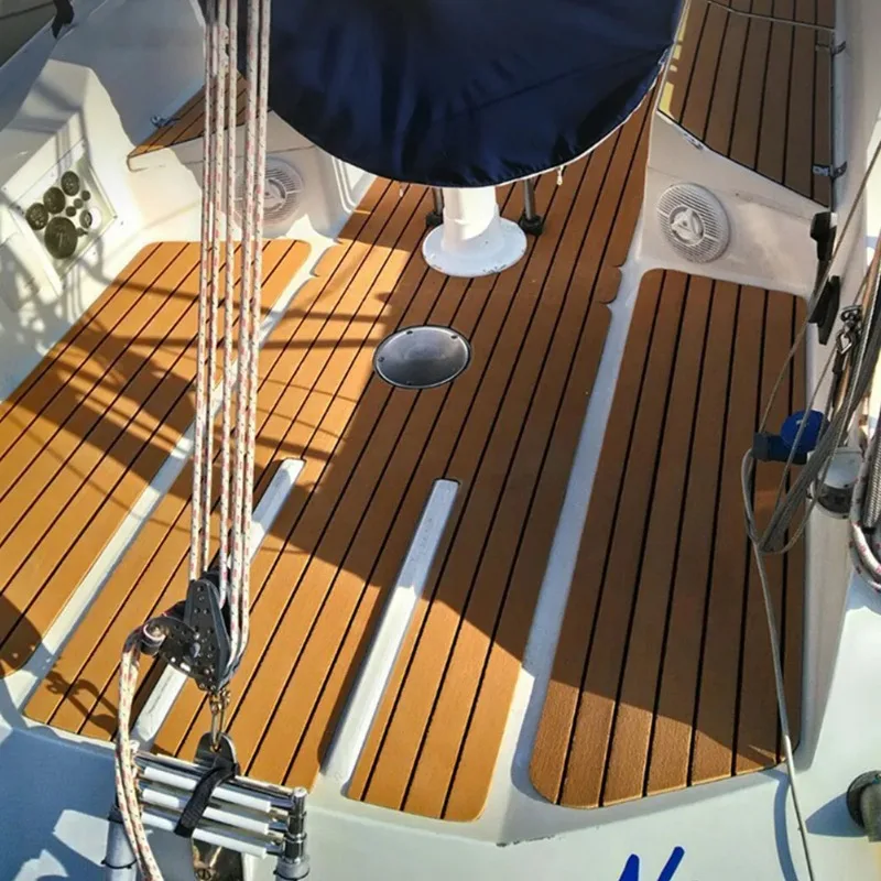 2,4 m zelfklevende EVA-schuim boot mariene vloeren faux teak terrasblad gestreepte jachtmat 8 stijlen bruin grijs goud zwart