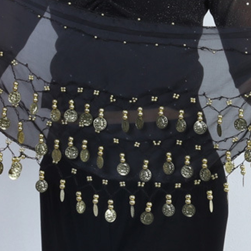 1 stks Vrouwen Buikdans Hippe Sjaal Accessoires 3 Rij Riem Rok Met 72 stks Goud Kleur Munten Taille Keten