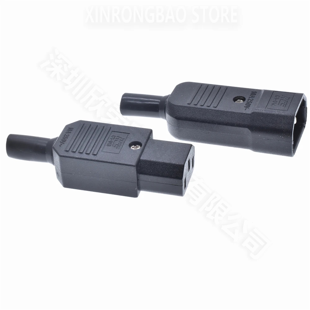 high-quality IEC Straight Cable Plug Connector C13 C14 10A 250V Black female&male Plug Rewirable Power Connector 3 pin AC Socket