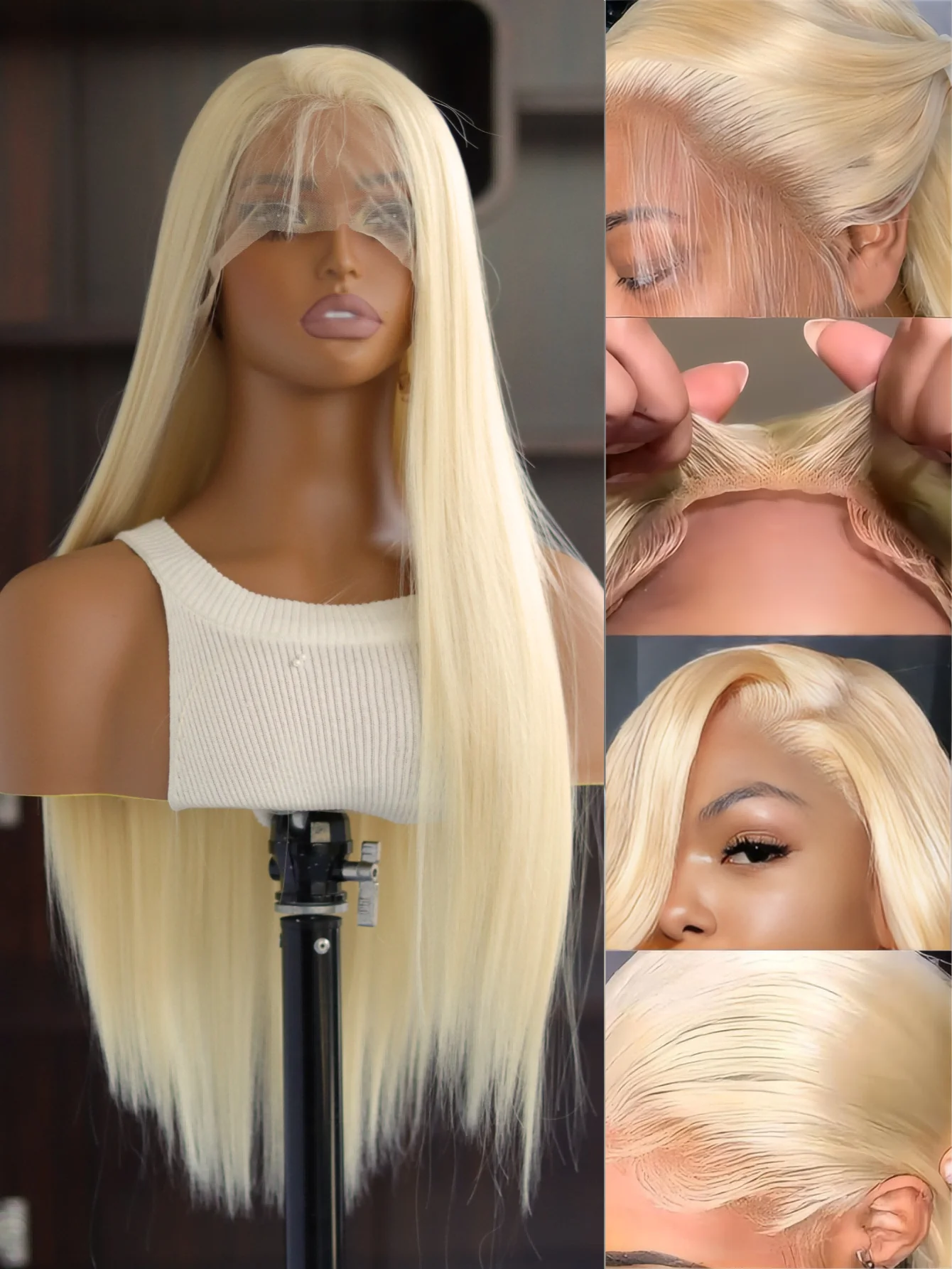 Platinblonde synthetische Lace-Front-Perücken für schwarze Frauen, gerade Spitzenperücke, vorgezupfte, hitzebeständige Faser-Damenperücke