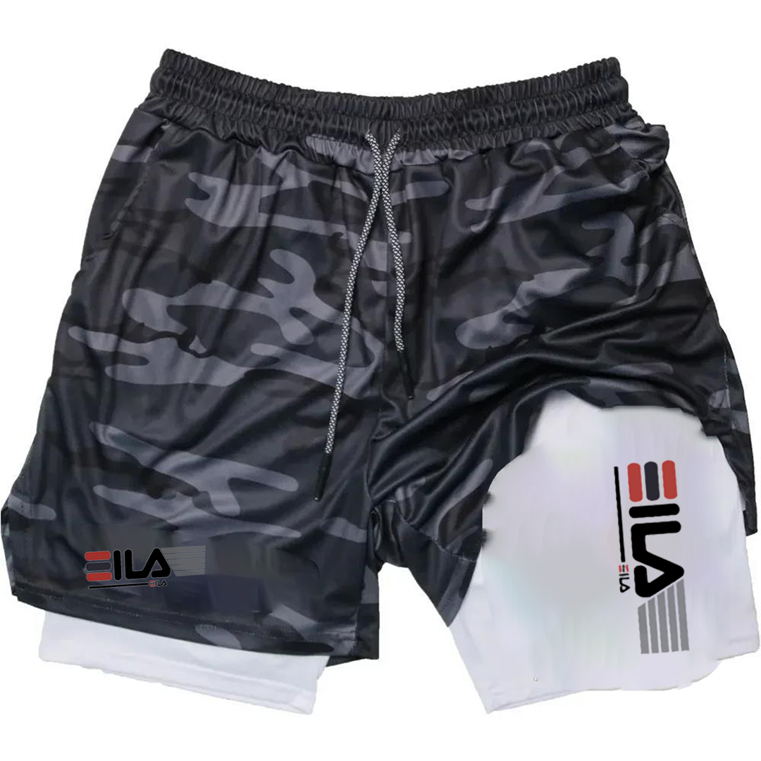 メンズダブルデッキスポーツショーツ,ランニング,ジム,フィットネス,トレーニング,ジョギング,ボトム,ショートパンツ,スポーツウェア,紳士服,2 in 1