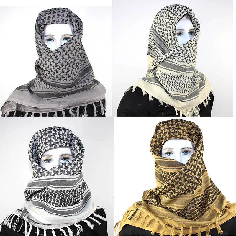 Bufanda táctica árabe Keffiyeh Shemagh, chal de algodón para invierno, cubierta más cálida para el cuello, envoltura para la cabeza, bufanda para acampar al aire libre a prueba de viento para hombres y mujeres