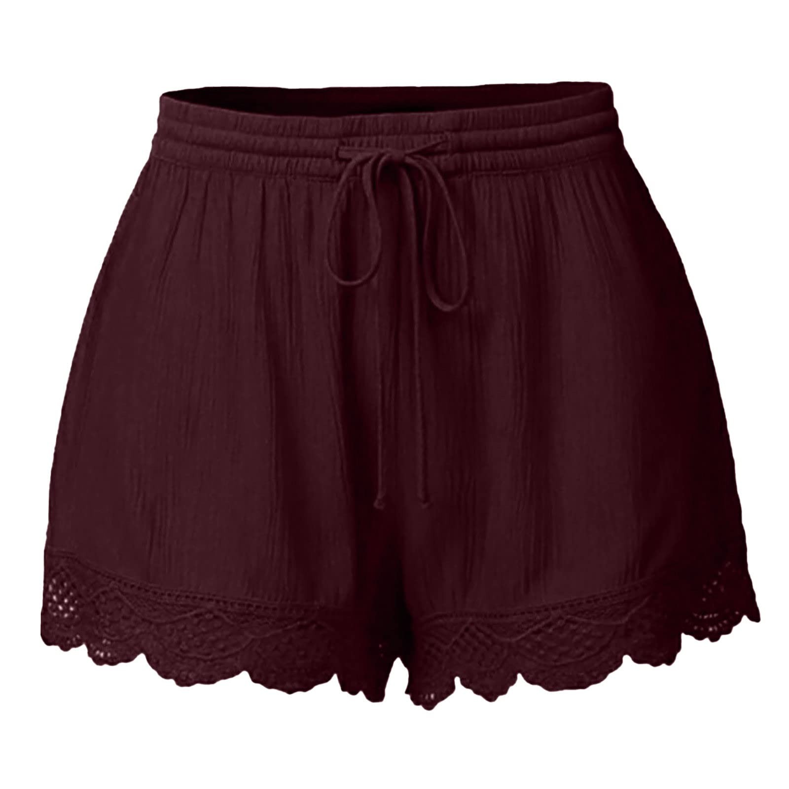 Ruffle Hem Shorts renda para mulheres, shorts casuais, plus size, cordão