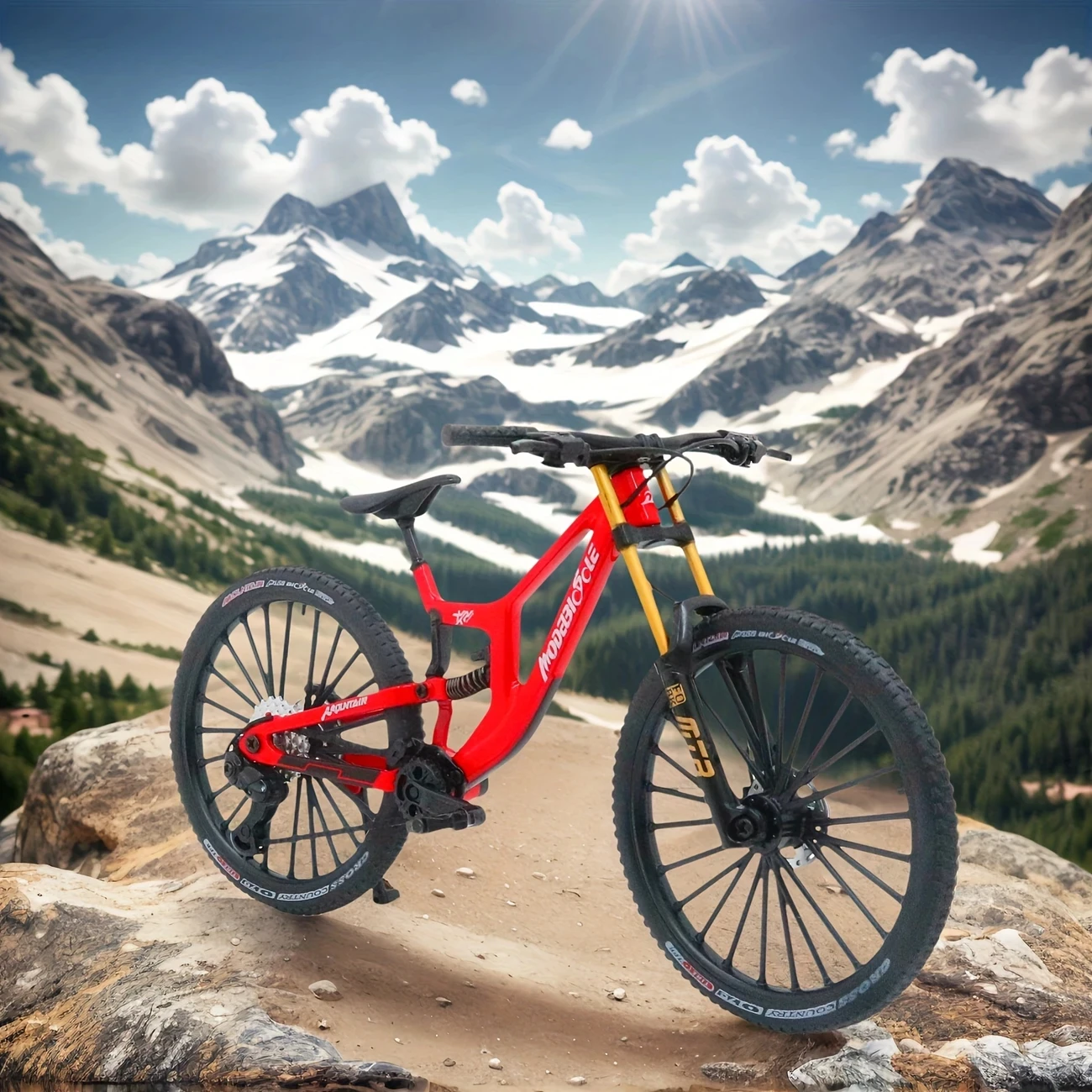 1:6 Scale Alloy Mountain Bike Model Realistic Gear Toy with Front & Rear Shock Absorbers for Bicycle Enthusiasts