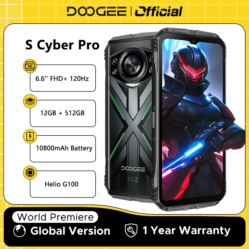 Versión globo DOOGEE S Cyber Pro teléfono resistente 6,6 "FHD + 120Hz 12GB RAM 512GB ROM 10800mAh batería grande 33W Smartphone