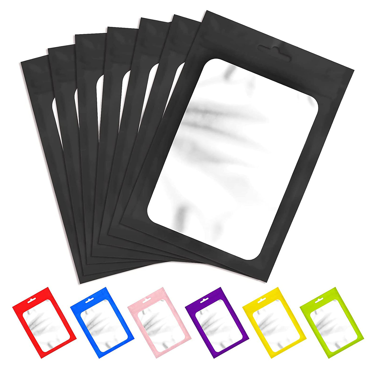 Bolsas Mylar coloridas con cierre Ziplock, 50 Uds., con ventana transparente para exhibición de joyería, embalaje, bolsa de papel de aluminio reutilizable autosellante