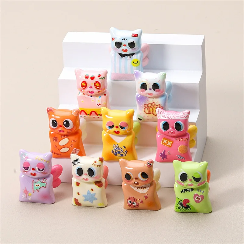 Colourful Patterned Winged Cat Pop Bean Mini Figure Desktop Cute Cartoon Decoration Resin Ornament