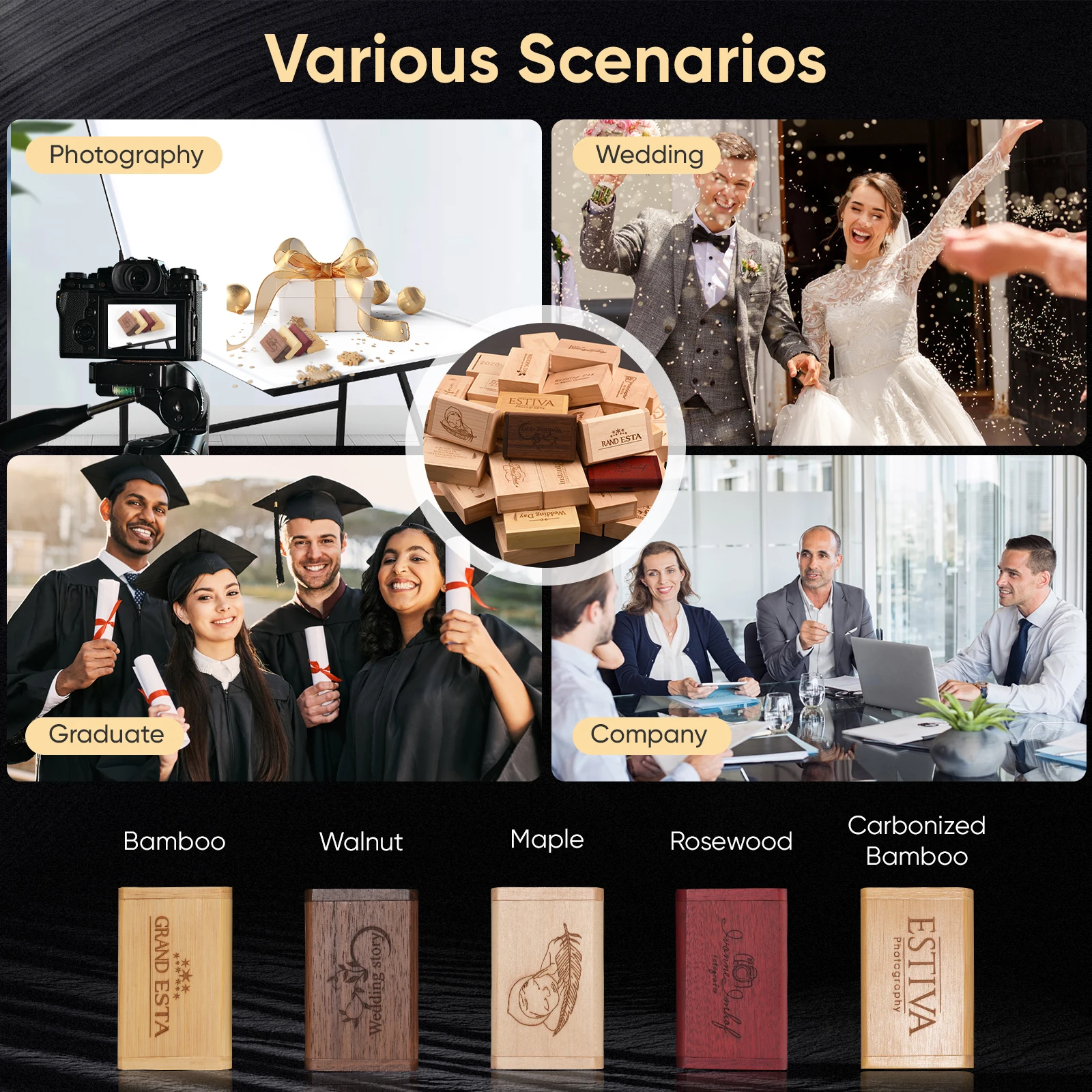 JASTER USB Flash Drive 2,0 128GB Memory Stick madera/bambú logotipo gratis Pendrive 4GB 8GB 16GB 32GB 64GB Pen Drive regalos de boda