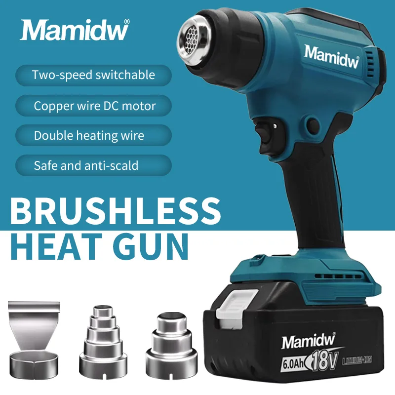 Mamidw Heat Gun Shrink Wrapping Tool Hot Air Gun Air Dryer Soldering Thermal Blower LED display For Makita 18v Battery PIN