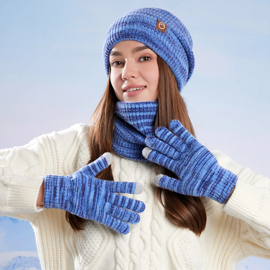 Warm & Soft Winter Fleece Knitted Hat Scarf Touch Screen Gloves 3PCS/Set Perfect Ear & Neck Warmer for Skiing Hat Outdoor Sports