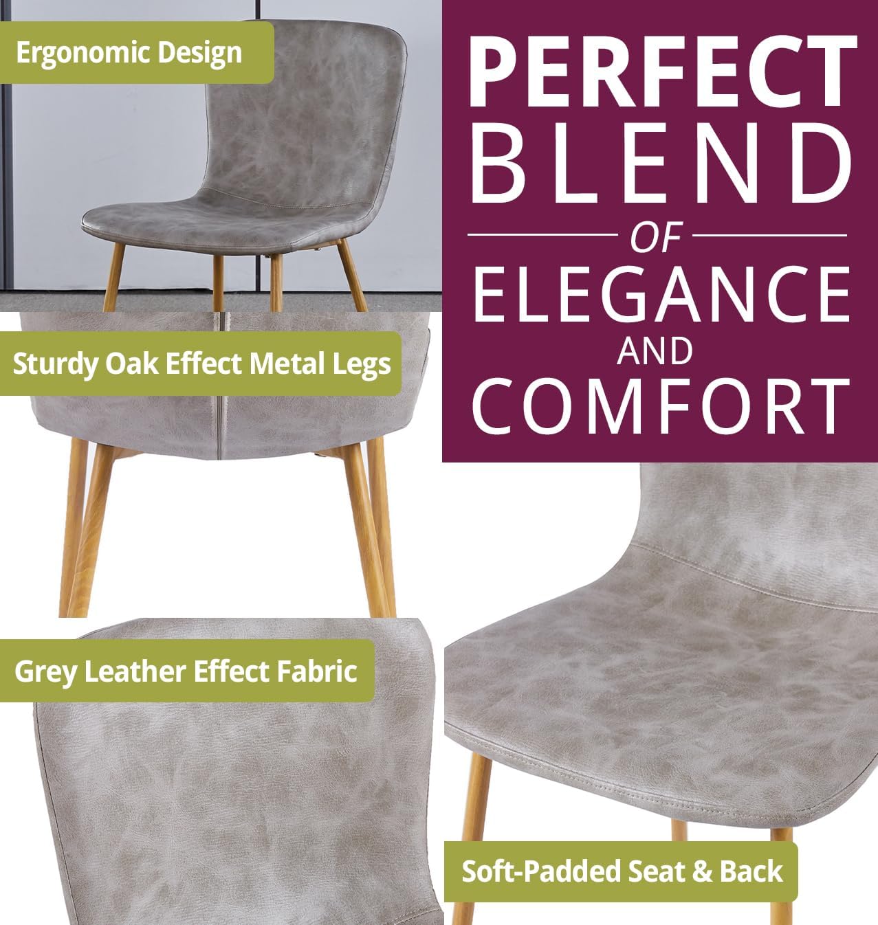 Furniture Ledbury Light Oak Dining Table and Chairs Set 2, Small Kitchen Table and Grey Leather Effect Dining Chairs w