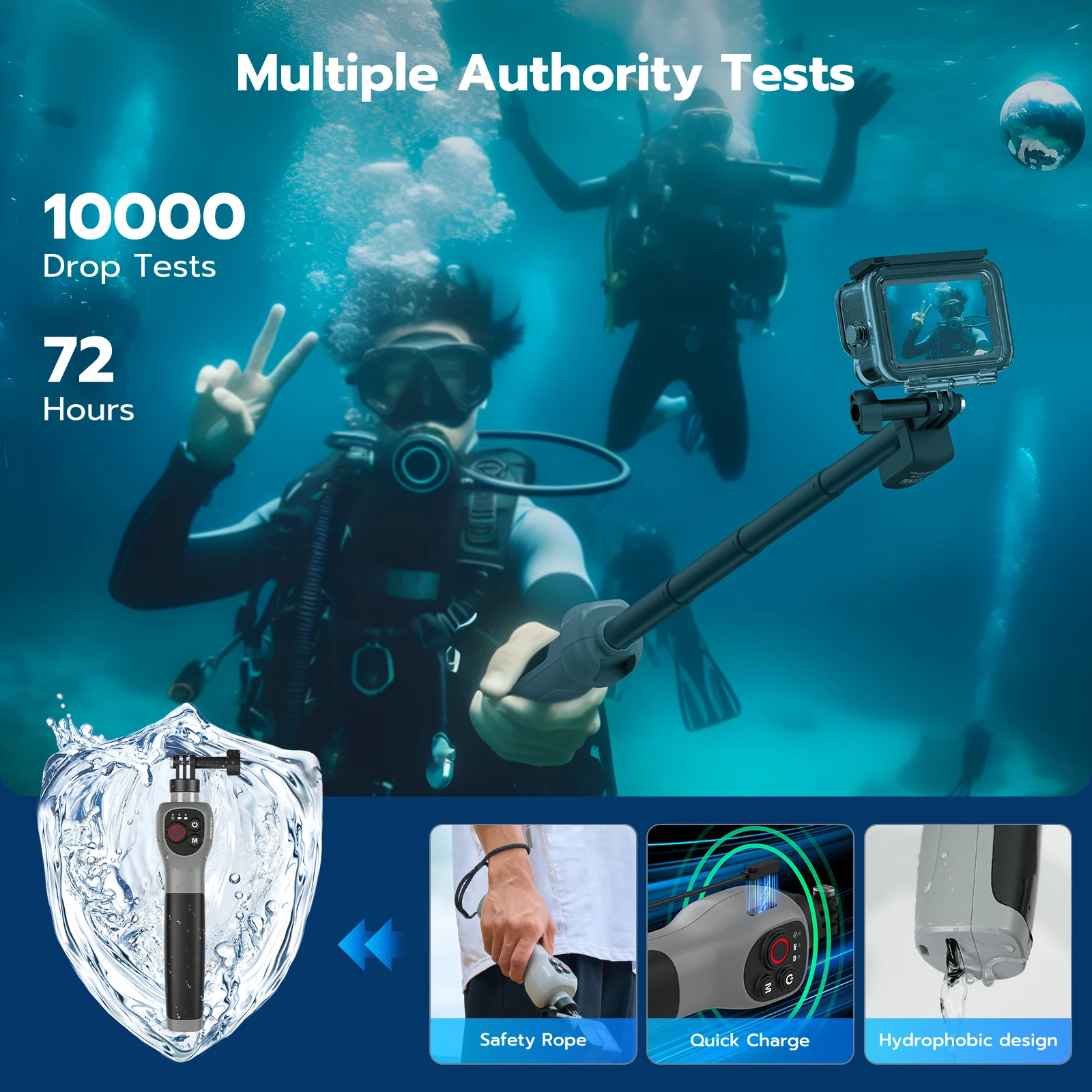 TELESIN Underwater Selfie Stick Waterproof Diving Extendable Selfie Stick Wireless Remote Control For Gopro Hero 8 9 10 11 12 13