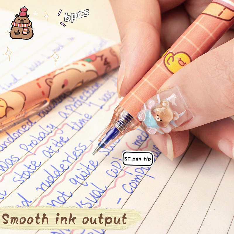 6 Stück niedlichen Capybara Gel stifte Kawaii Stift Set schnell trocknende blaue lösch bare Stifte Büro Schul bedarf Kawaii ästhetisches Briefpapier