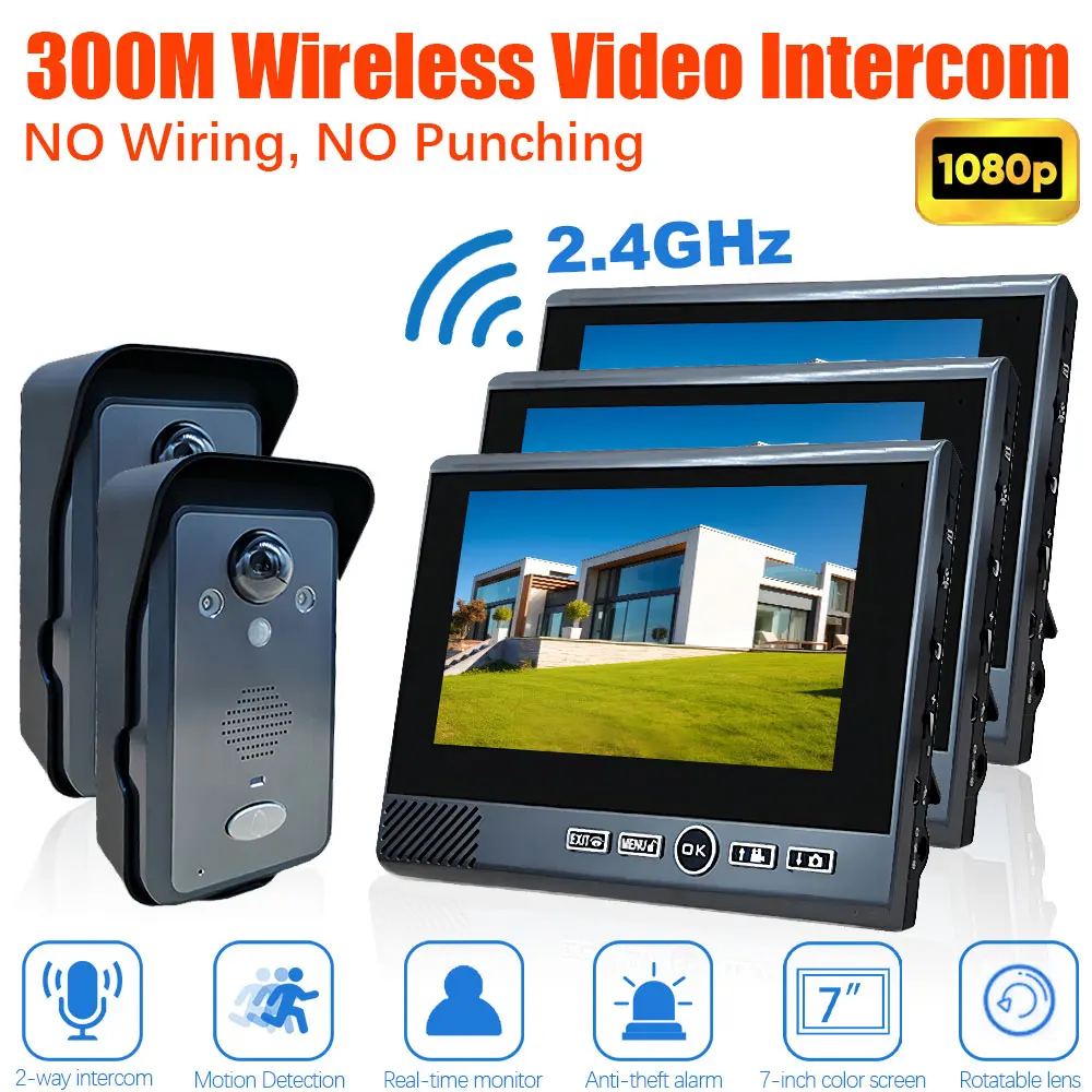TUYA 1080P Drahtlose Video-Gegensprechanlage, stanzfreie Bewegungserkennung, lange Standby-visuelle Türklingel-Sicherheitssystem für Zuhause, 2,4 GHz