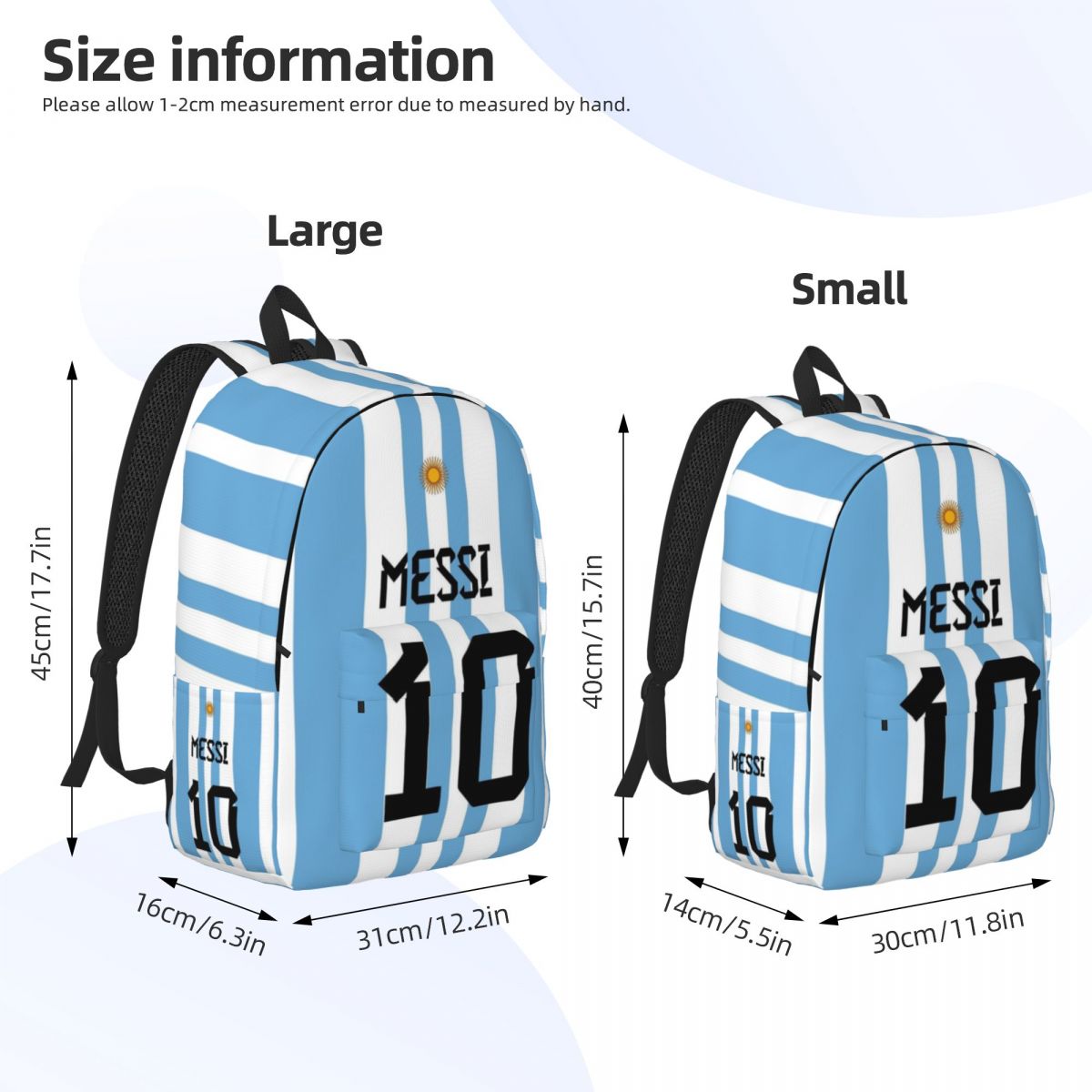Argentina-No.10-Messi For Girls Boys Fashionable, fully printed, and comfortable student backpack.