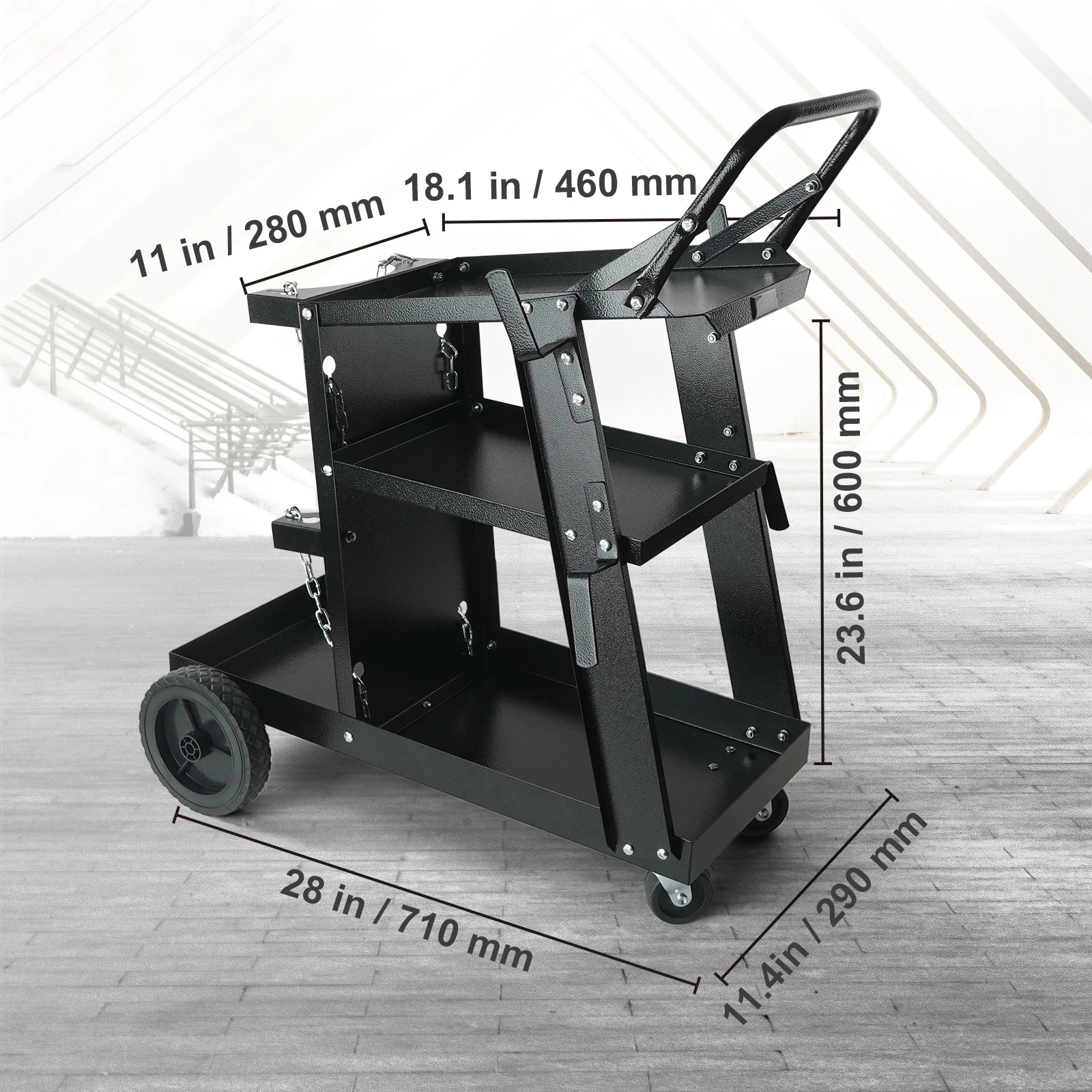SucceBuy Welding Cart 3-Tier Welder Cart with Swivel Wheels Safety Chains Rolling Tank Storage for Plasma Cutter Welding Machine