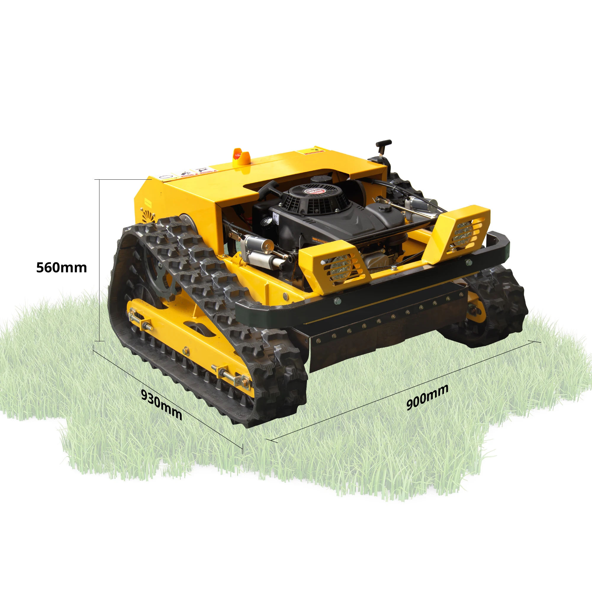Cortador de grama RC resistente personalizado com velocidade de 5 km/h, motor 224cc, partida remota inteligente e função de parada de emergência