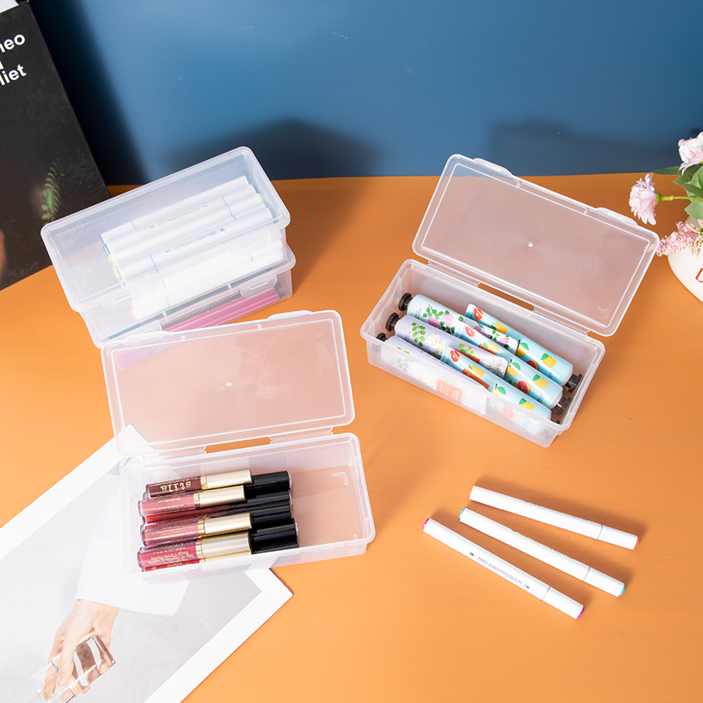 Clear Pencil Boxes 4Pack Large Capacity Plastic Organizer Storage Boxes for School Bulk Stackable Design, Office Supplies Storag